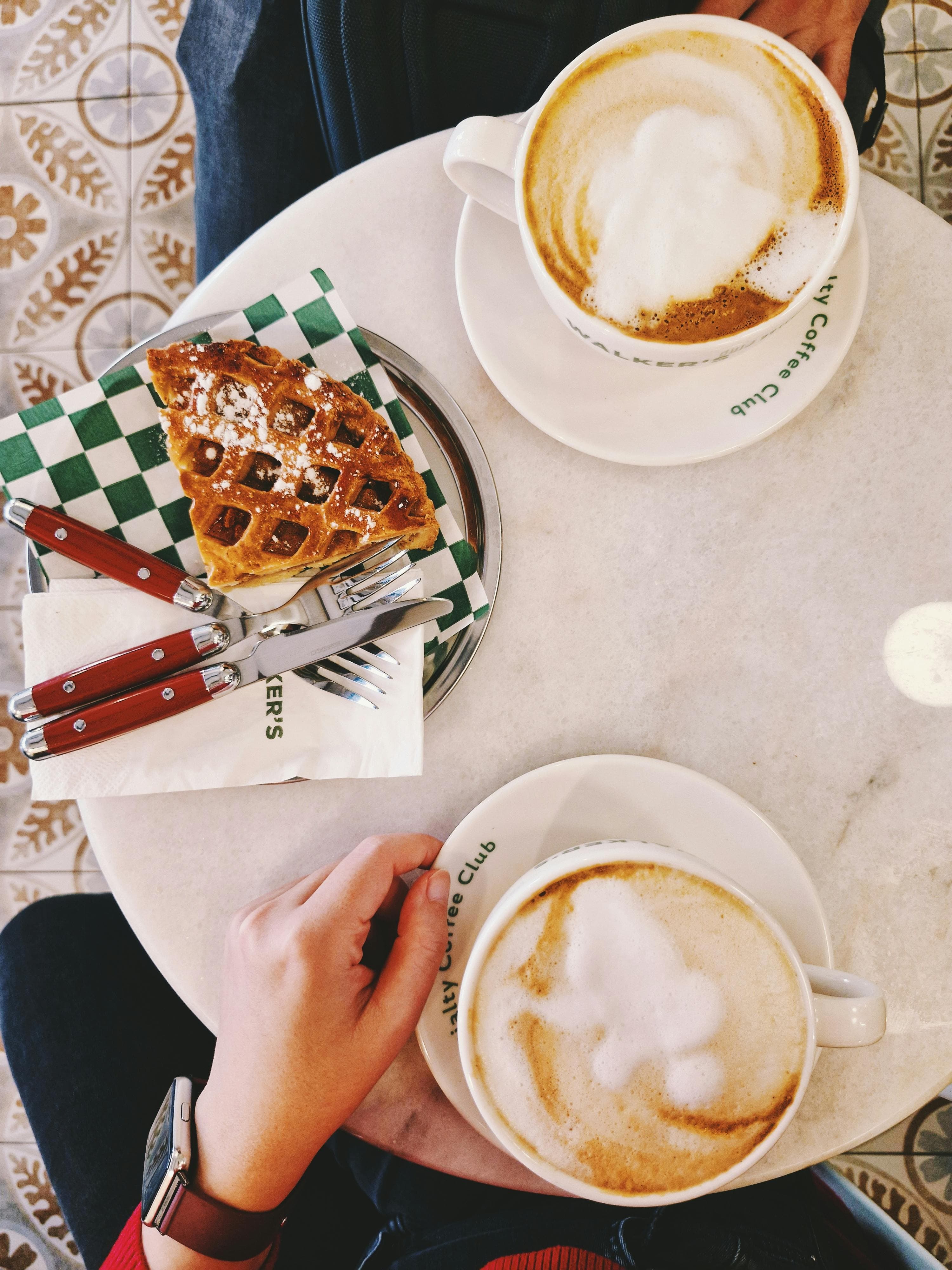 Coffee and pastry on a restaurant table